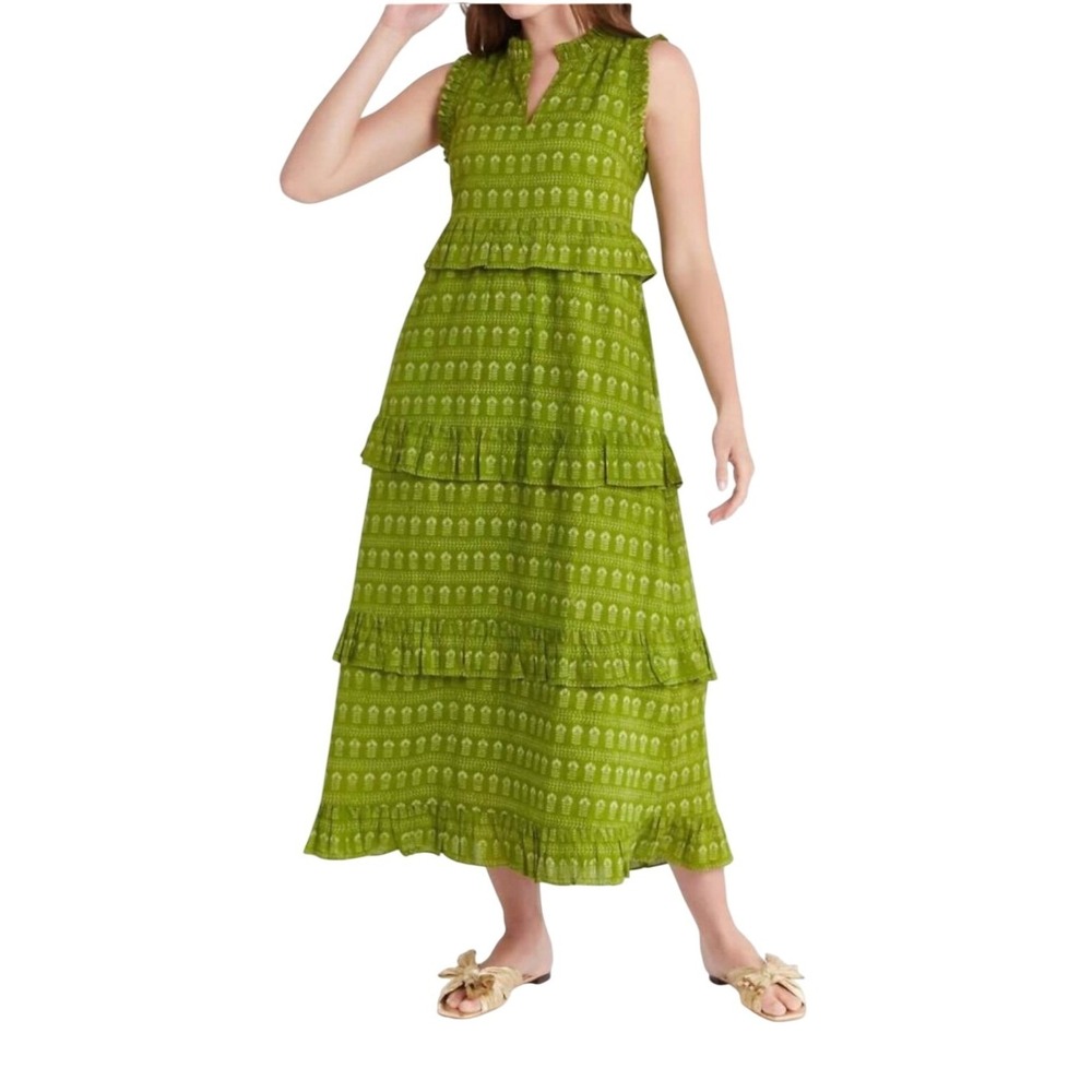 Livro Julie Green Patterned Cotton Ruffle Tiered Maxi Dress Medium - Picture 1 of 16